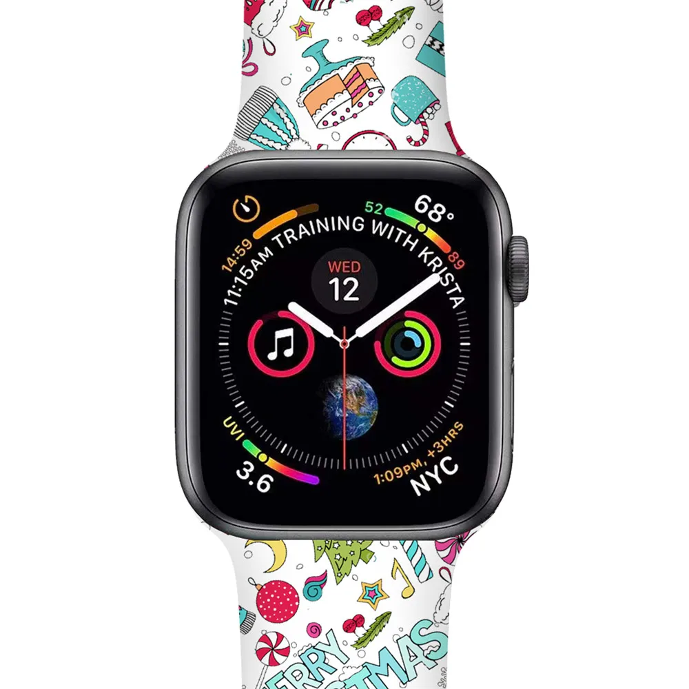 Ремешок для умных часов Apple watch band 5 4 44 мм 40 мм Рождественский силиконовый ремешок для часов браслет с принтом для iWatch 3 2 1 ремешок для часов