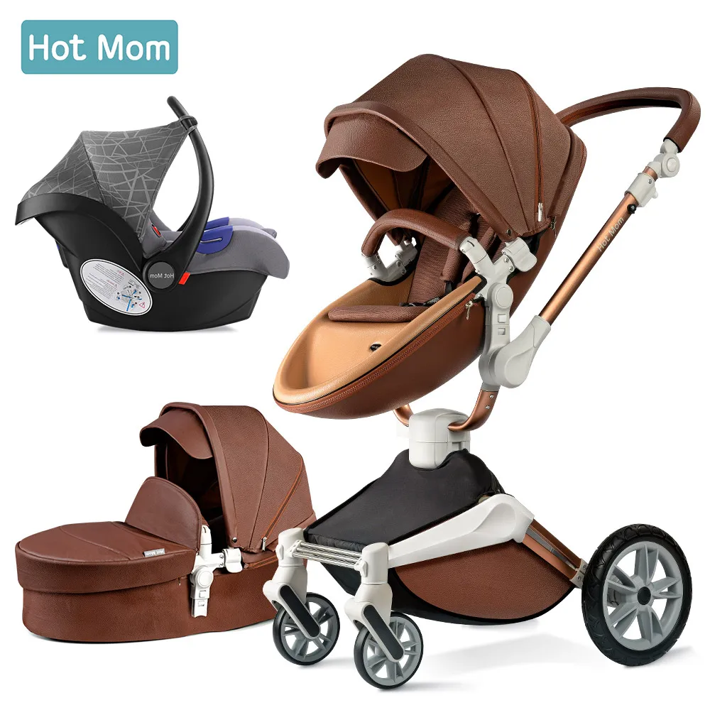 coffee car seat Горячая мама детская коляска 3 в 1 дорожная система с люлькой и автокреслом функция вращения 360 °, роскошная коляска F023 - Цвет: coffee car seat