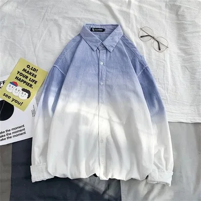 blue Мужская весенняя и осенняя Модная брендовая Корейская стильная ulzzang шикарная градиентная цветная рубашка с длинным рукавом, мужская повседневная цветная рубашка - Цвет: blue