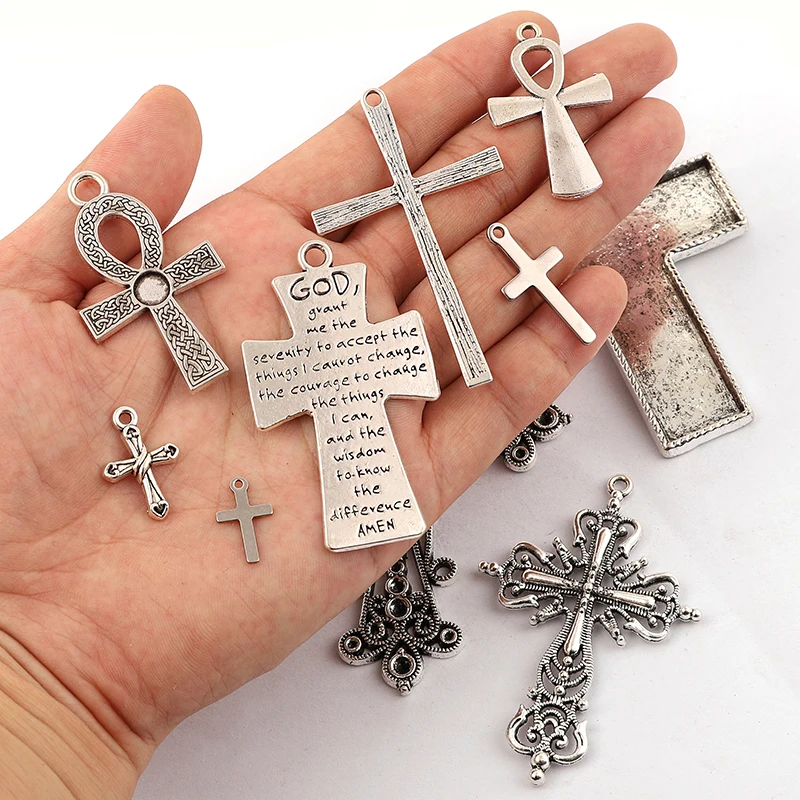 

Подвеска-Крест серебряного цвета, 2 шт./лот, 10 стилей, для изготовления ювелирных изделий
