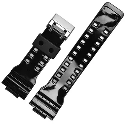 Silicone Watch Band Replacement - Stylish and Durable Strap Accessory - 16mm (Black silver glossy)