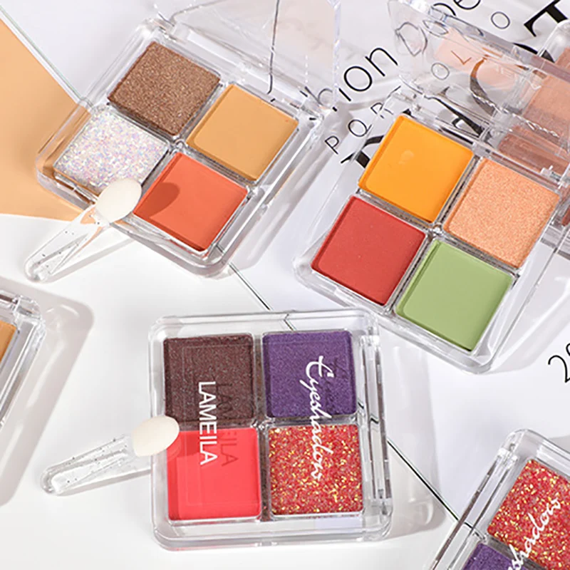 Палитра матовых теней для век 4 цвета Шиммер пигмент водостойкий бальзам тени