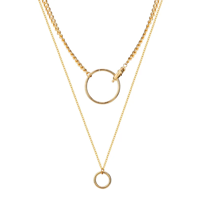 

Minimalist Jewelry Double Layered Circle Necklace for Women Gold Color Thick Chunky Cuban Chain Punk Statement Pendant Necklaces