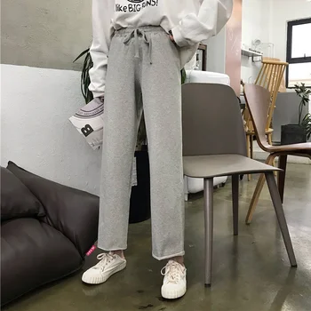 

High Waist Casual Pants Women Korean Style Solid Color Loose Sweatpants New 2020 Summer Elastic Waist Straight Trousers P433