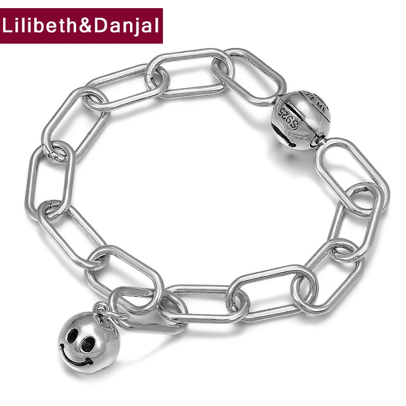 Bracelet Bangle Real 925 Sterling Thai Silver Creative Fun Smiley Bell Bead Chain Charm Bracelets For Women Men Jewelry 2021 B15 | Украшения