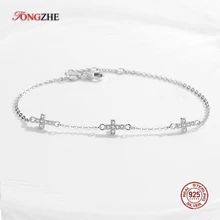 TONGZHE Роскошный Браслет Крест для женщин 925 стерлингового серебра Австралия со стразами Шарм Регулируемая цепочка обручальные свадебные украшения