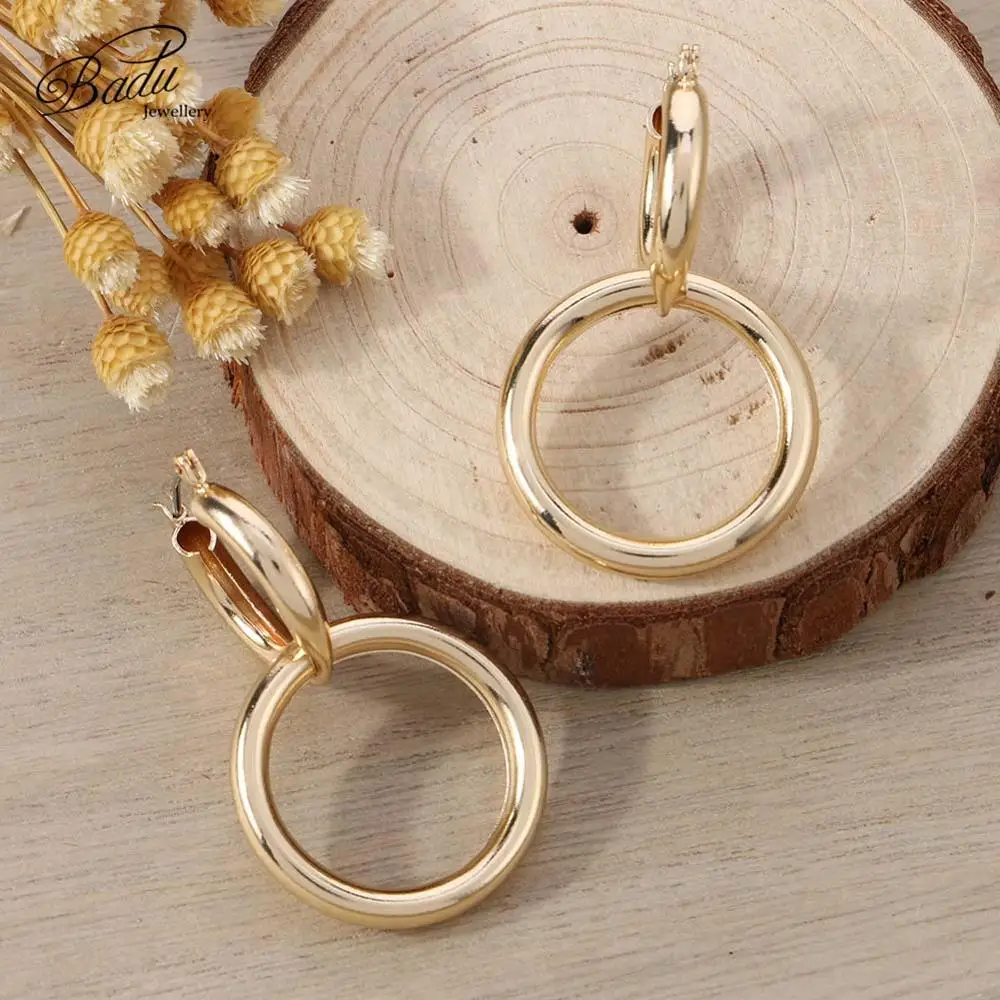 

Badu Women Hoop Earrings Trendy Gold Metal Brincos Simple Two Circle Ear Ring Clip Loop Earring Punk Rock Party Female Jewelry