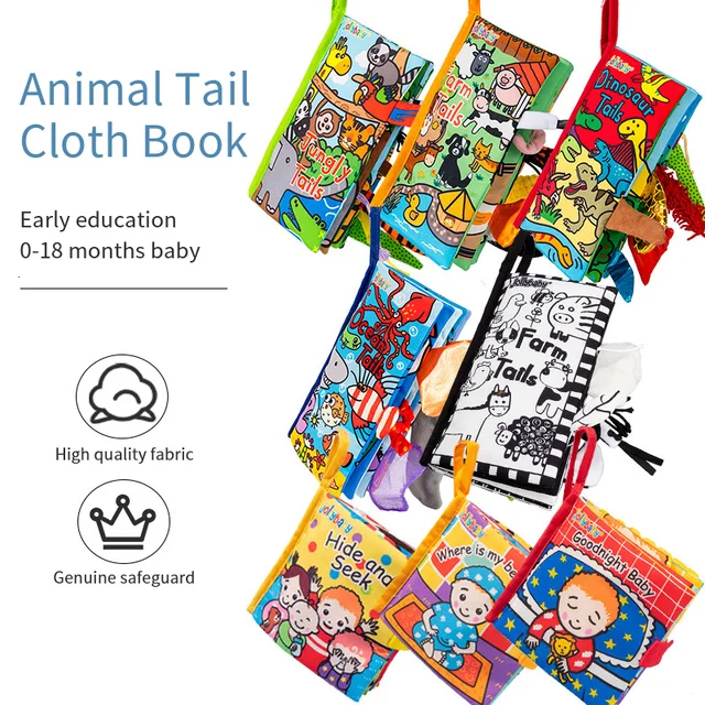 LERVANLA Animal Tail Cloth Book Enlightenment Early Education Cloth Book 0-1 Year Old Infant Toy Baby Cloth Book 2