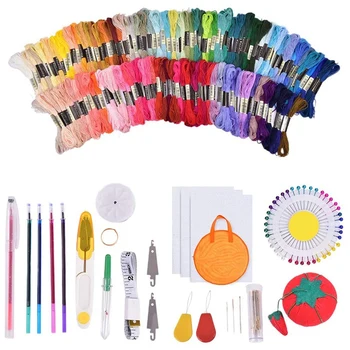 

229 Pieces Embroidery Kit with Instructions, 124 Colors Threads,with Cross Stitch Tools,for Adults and Kids Beginners