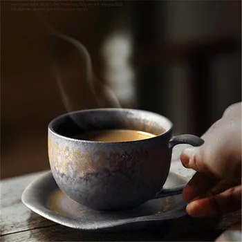 

Japanese-Style Retro Tea Cups Coffee Cups Handmade Stoneware Household Water Cup Mug Black Pull Flower Latte Teacup