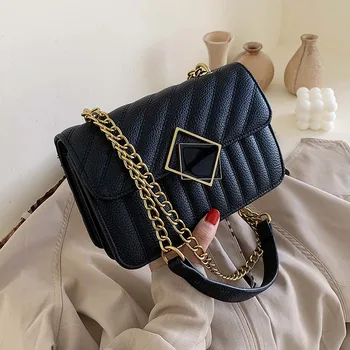 

Quality PU Leather Crossbody Bags For Women 2019 Chain Lock Designer Shoulder Messenger Bag Female Travel Handbags