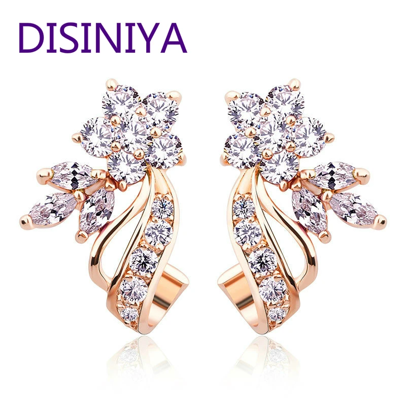 

DISINIYA Gold Color Stud Earrings with Flower Shape White/Multicolor AAA Zircon For Women Trend Jewelry JIE043