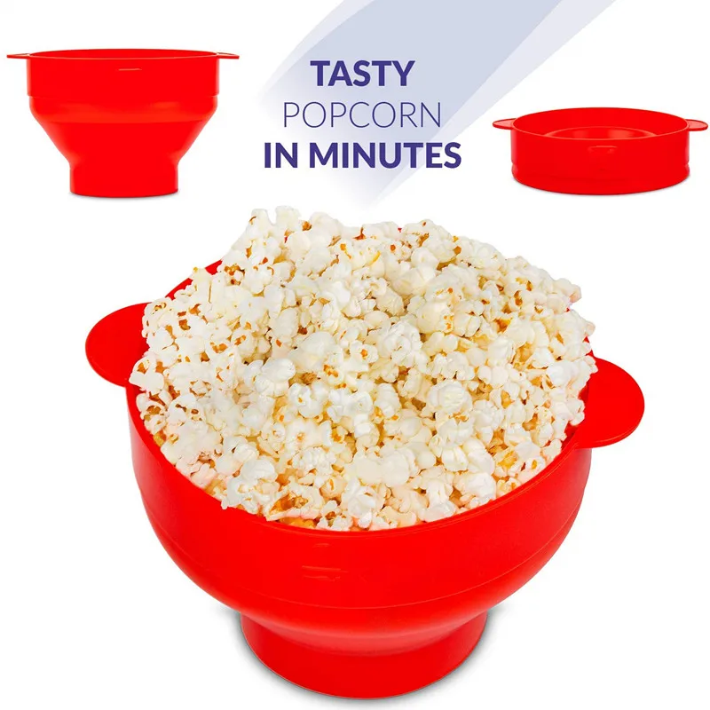 

SHQN Collapsible Colorful with Lid with Handles Popcorn Bowl Silicone Microwave Popcorn Popper
