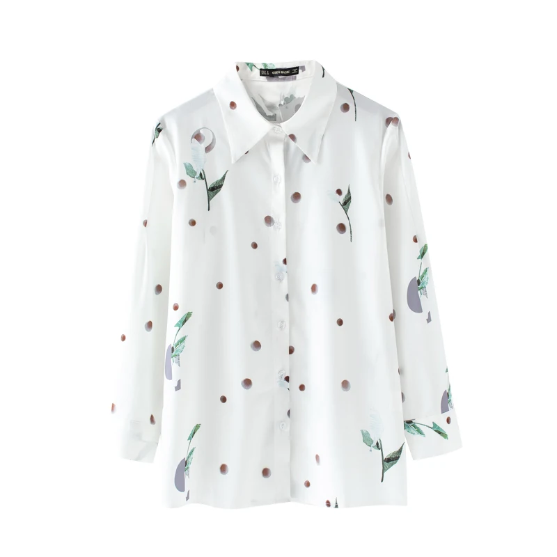 GCAROL/новая Корейская женская блузка в горошек с цветочным принтом, элегантная открытая рубашка средней длины, высокое качество, классические белые многоразовые Топы