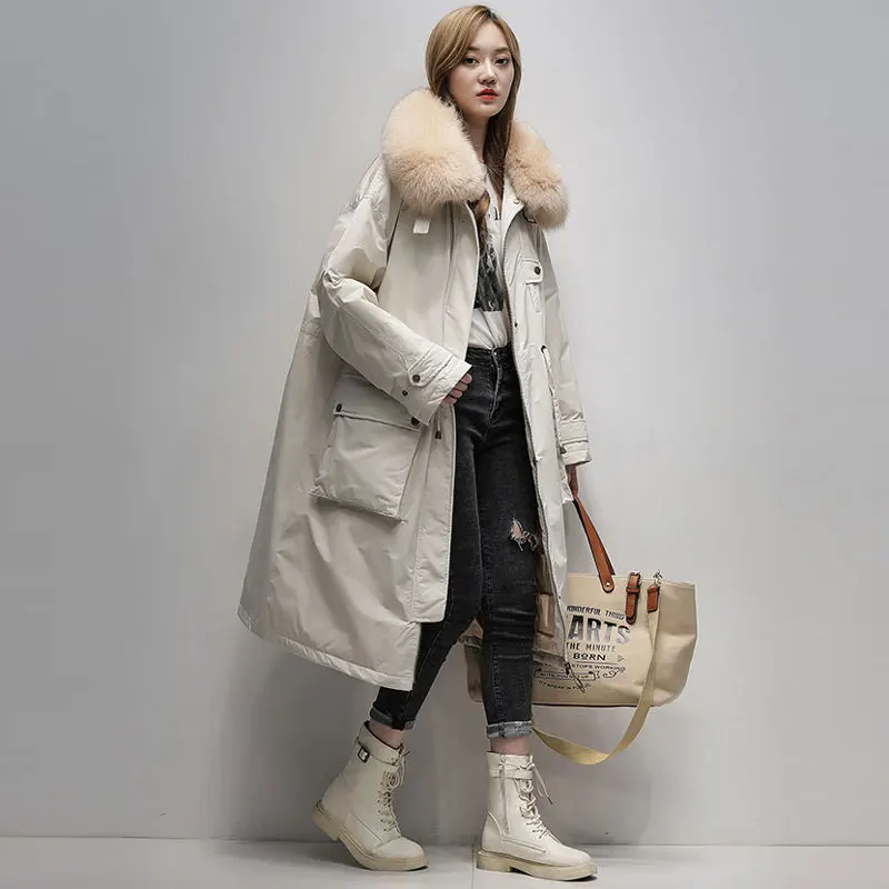 2021 Winter 90% White Duck Down Coat Real Fur Hooded Jacket Casual