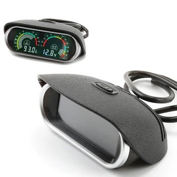 

12v24v LCD Digital Car Truck Water Temperature Gauge Meter Voltmeter Voltage Gauge 2 in 1 Funtion Sunshield Universal Horizontal