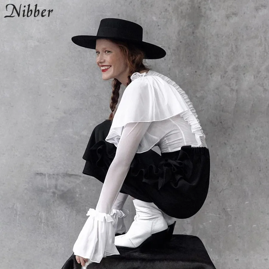 NIBBER французские романтические элегантные сетчатые Гофрированные Топы женские черные белые футболки с открытыми плечами вечерние сексуальные облегающие футболки