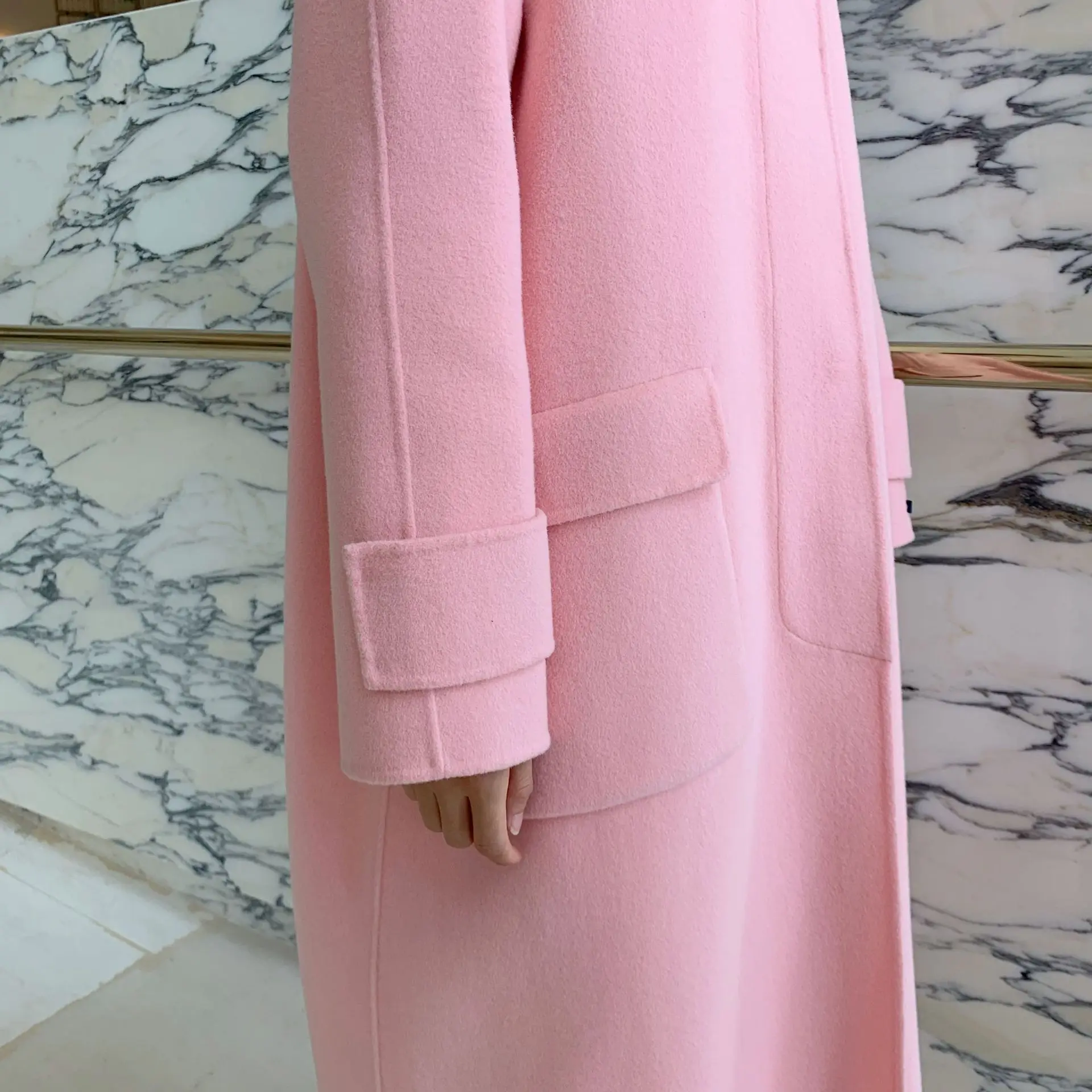 autumn and winter new women's woolen coat double-sided hand-stitched wool coat plus long lapel coat women