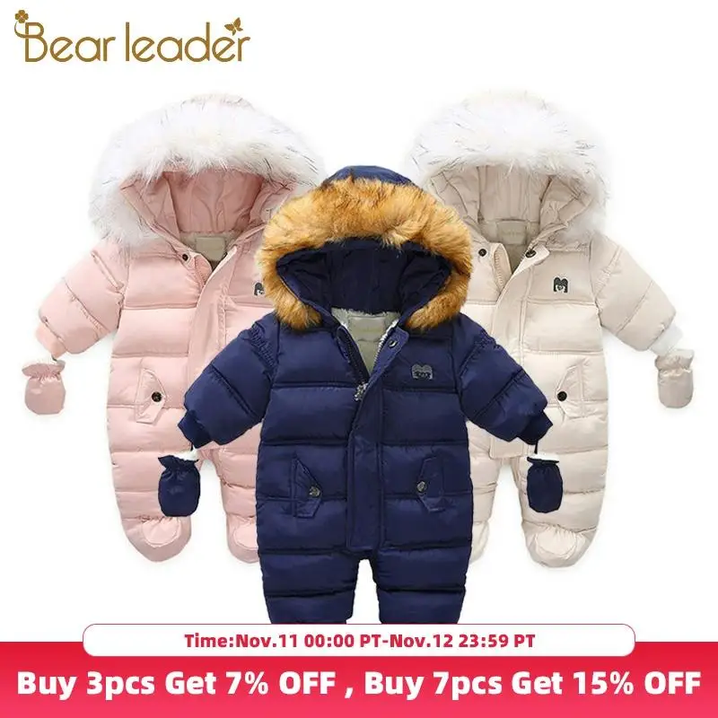 

Bear Leader New Thick Warm Infant Baby Jumpsuit Hooded Jumpsuit Boy Girl Winter Autumn Overalls Children Outerwear Kids Snowsuit