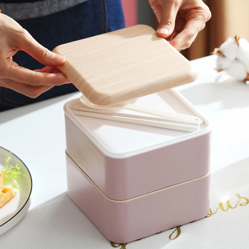 

Double Layer Lunch Box Square Plastic Bento Box Portable Leakproof Lunch Container