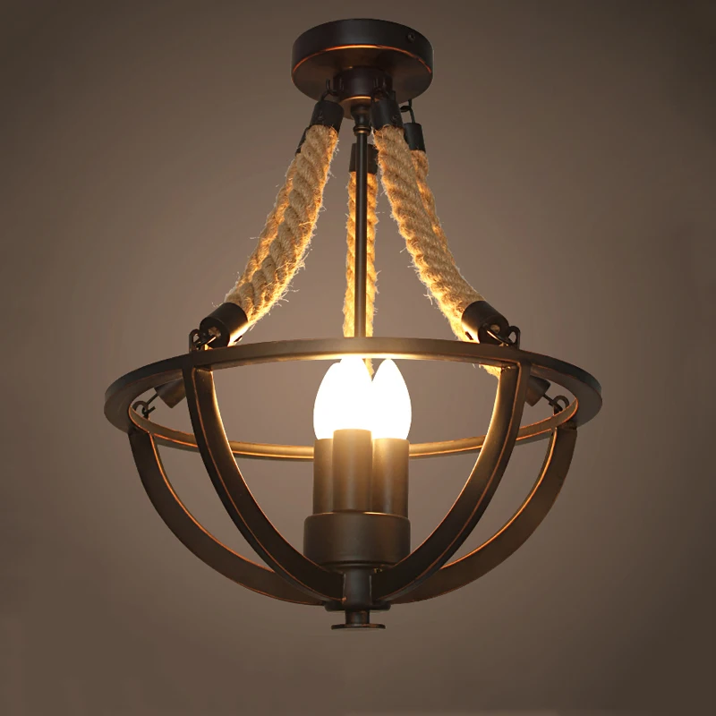 

Винтажная люстра в стиле ретро, лампа в стиле лофт для ресторана, кухни, столовой, освещение для гостиной, подвесной светильник из конопляной веревки