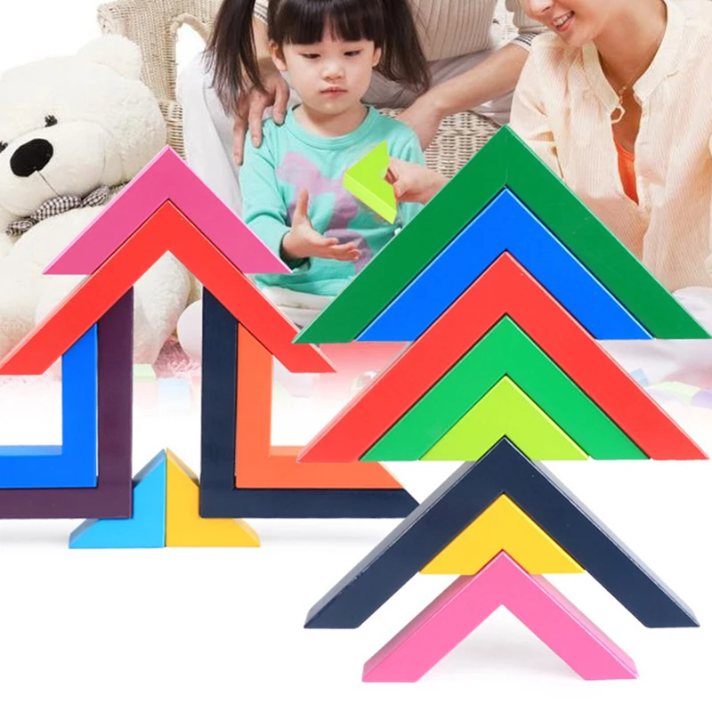 Children Geometry Building Blocks Wooden Rainbow Stacking Game Stacker Nesting Educational Toys for Children Kids Toddlers