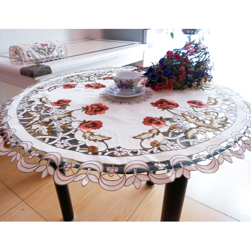 1pcs Table Cloth Simple Embroidered Round Table Cloth Cleanable Home Hotel Decor