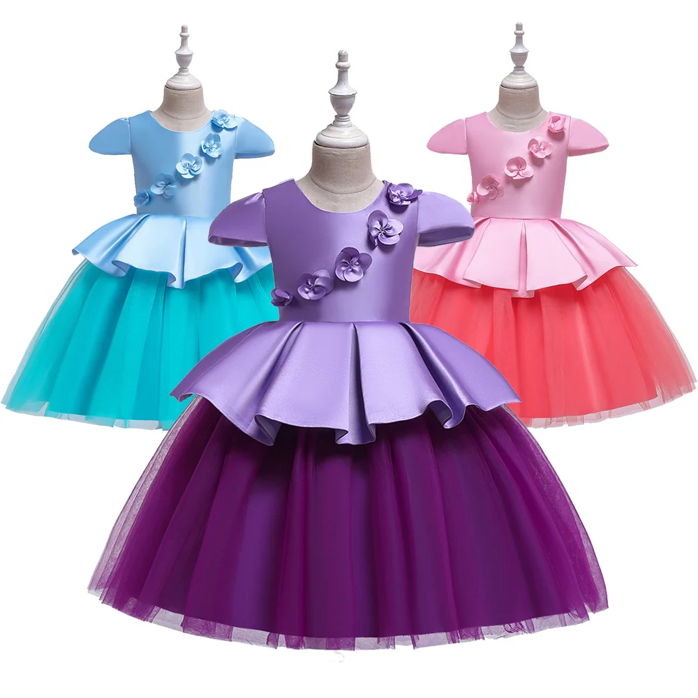 

Flower Girl Dress for Kids Wedding Girl Satin Tulle tutu Dresses 4 5 6 7 8 9 10 12 Years Birthday Evening Party Frocks Vestidos