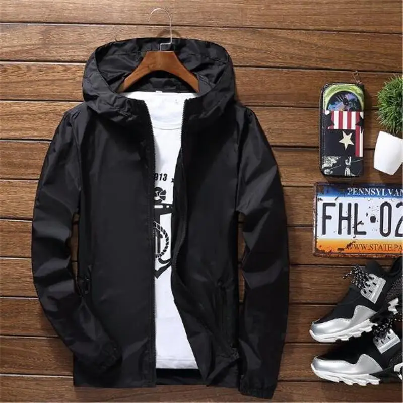 

New Men's Casual Hooded Bomber Jacket Spring Autumn Hip Hop Plus Size Windbreaker Sportswear Zipper Jacket Coat Outwear 6