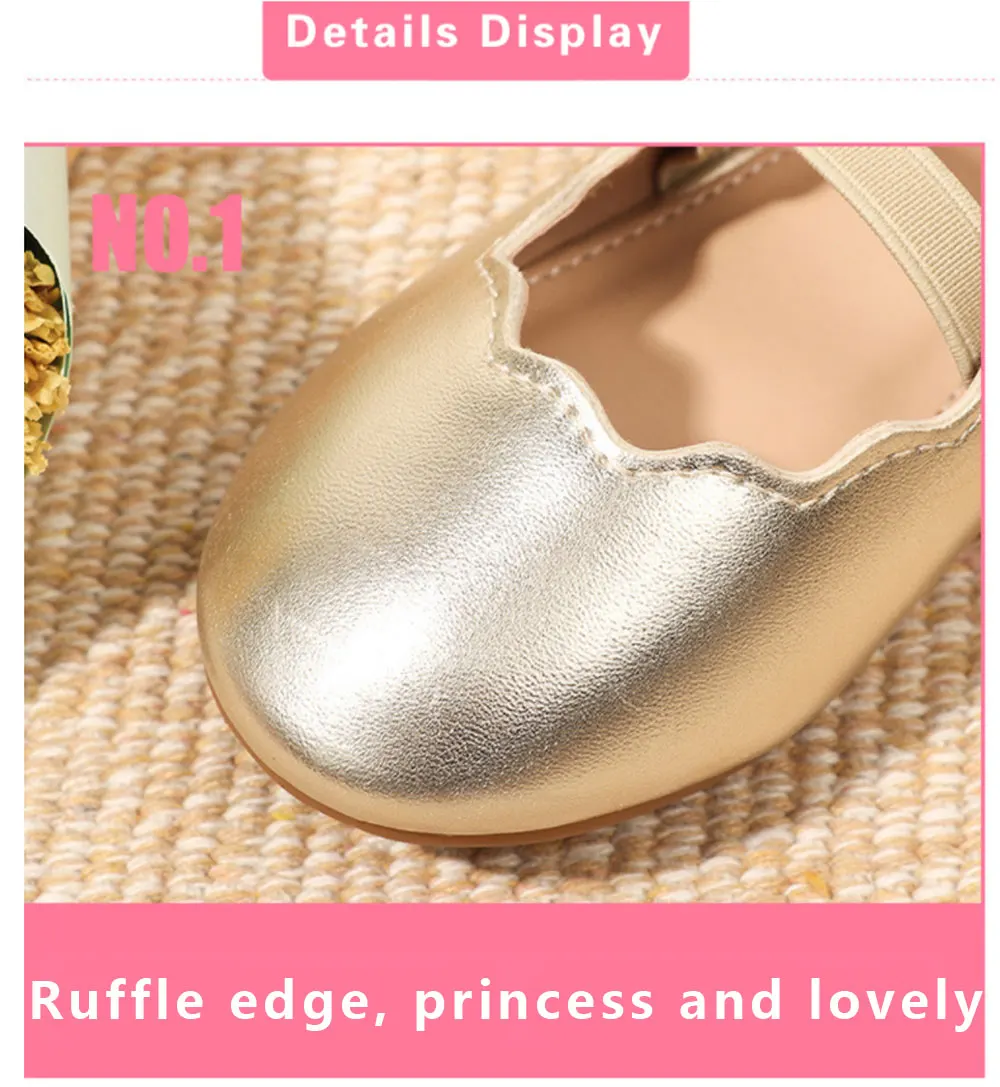 Toddler Girls Leather shoes Sparkly Kids Princess Ballet Flats Ruffle Little Girl Gold Birthday Party Shoes for Summer Christmas children's shoes for sale