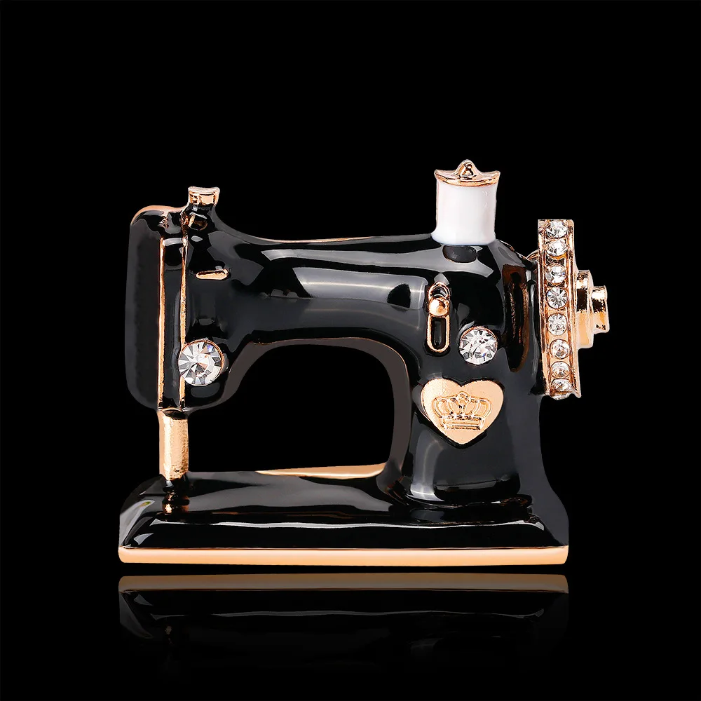 

Korean-style Delicacy Cool Corsage Alloy Diamond Set Sewing Machine Brooch Oil Drop Brooch Europe And America Brooch in Man
