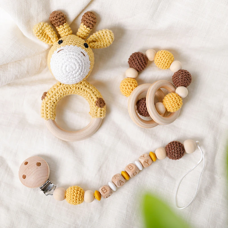 personalised wooden baby rattle