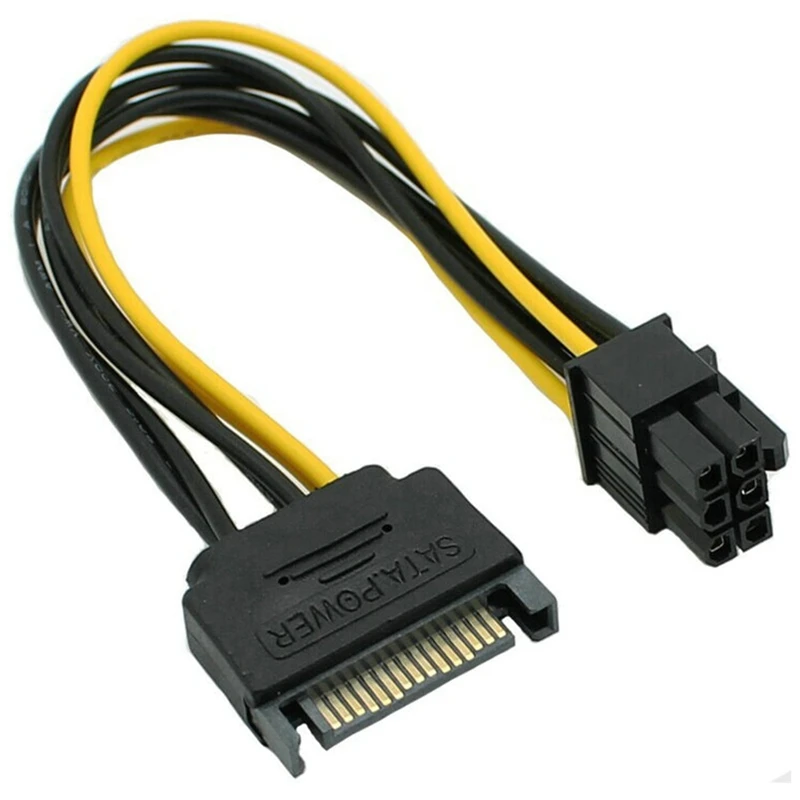 15-Pin Sata Male to 8-Pin (6+2) Pci-E Power Cable 15cm 18Awg Graphics Card | Электроника