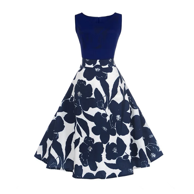 

Autumn Europe And America WOMEN'S Dress Hot Selling Hot Sales V-neck Printed Sleeveless Big Hemline Dress