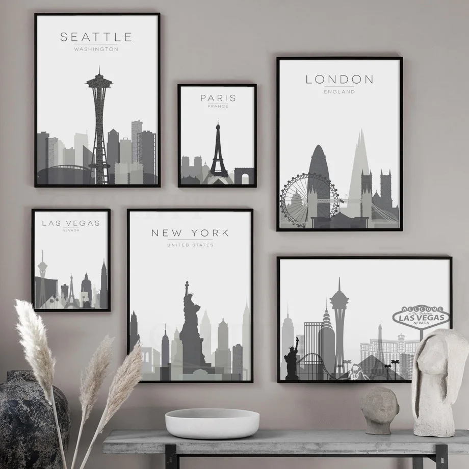 Mappa Della Città Parigi Londra New York Las Vegas Wall Art Screen Painting Nord Europa Poster Per Soggiorno Decorazione Stampa