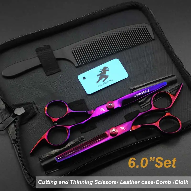 Новинка, Профессиональные парикмахерские ножницы, набор ножниц для стрижки волос, парикмахерские ножницы высокого качества, 6,0 дюймов, цвет черный - Цвет: 6inch  Purple Set