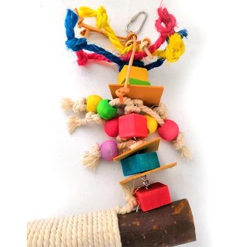 

Parrot Chewing Bite Hanging Cage Pet Bird Parrot Chew Toy Bird Perch Leather Colorful Wood Building Block Cotton Rope Big Swing