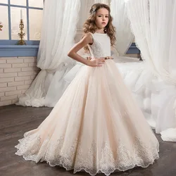 2021New Flower Girl Dress with Sash A Line Champagne Formal  Children Dresses for Wedding Party Gown First Communion