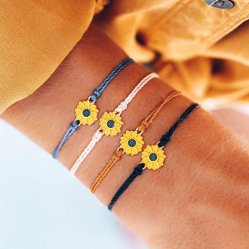 Pulseira feminina ювелирные изделия для мужчин Подсолнух браслет с подвеской boho женский браслет женской дружбы armbenden voor vrouwen