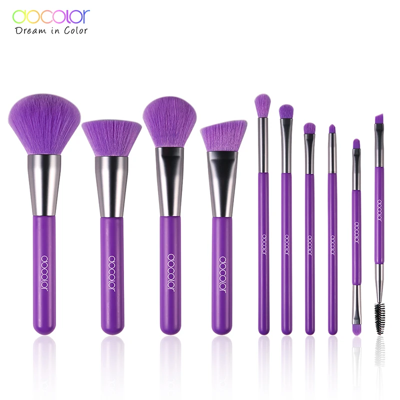 N1002 Docolor 10 шт. Профессиональные кисти для макияжа Набор пудры основа для макияжа Тени для век макияж кисти Косметика синтетические волосы неоновые кисти - Handle Color: N1002