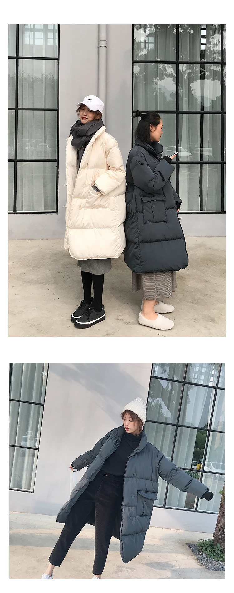 Boyfriend Force MAX, Зимний стиль, корейский стиль, с карманами, пуховик, женский, свободный, теплый, длинный, хлопок