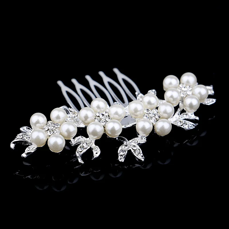 

Pearl Crystal Europe And America Bride Small Comb Wedding Silver-plated Alloy Hair Comb Wedding Headdress