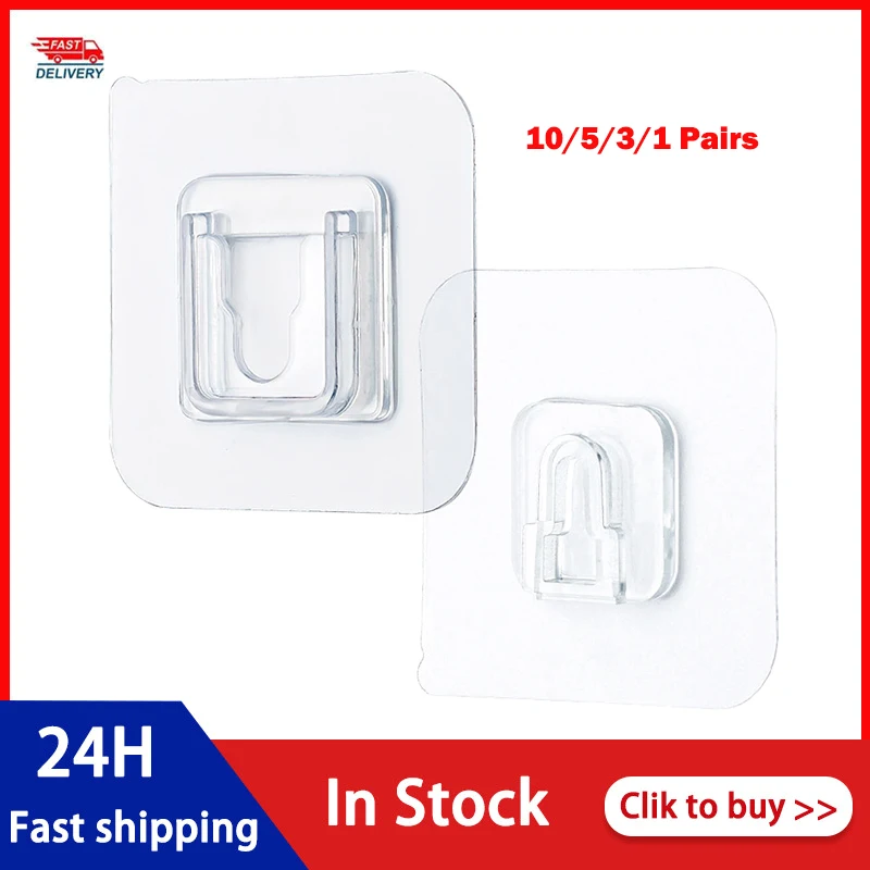 Good Buy 10/5/1 pares hogar de doble cara adhesiva de ganchos de pared sin ganchos reutilizables Anti-slip montado en la pared gancho organizador 6*6*6cm Erb1emxWjgR