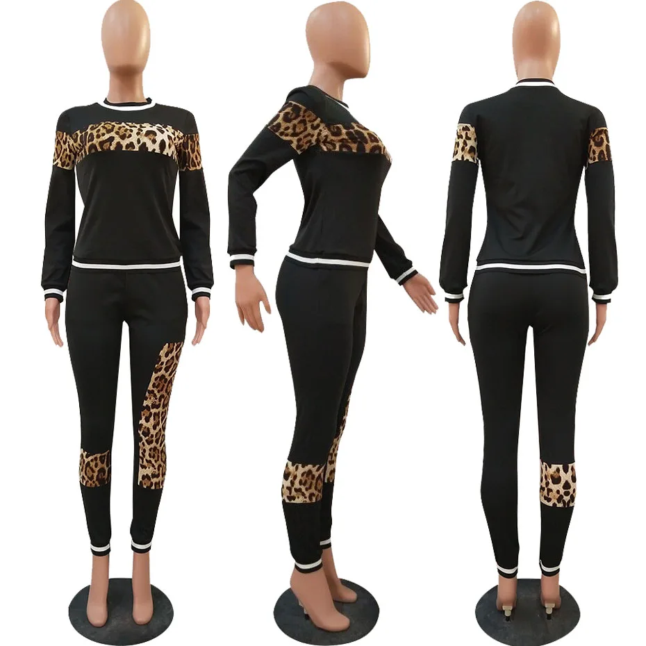 HAOYUAN комплект из двух предметов с леопардовым принтом, спортивный костюм, женские осенние зимние наряды фестивальный Топ и штаны, спортивные костюмы, комплекты из 2 предметов