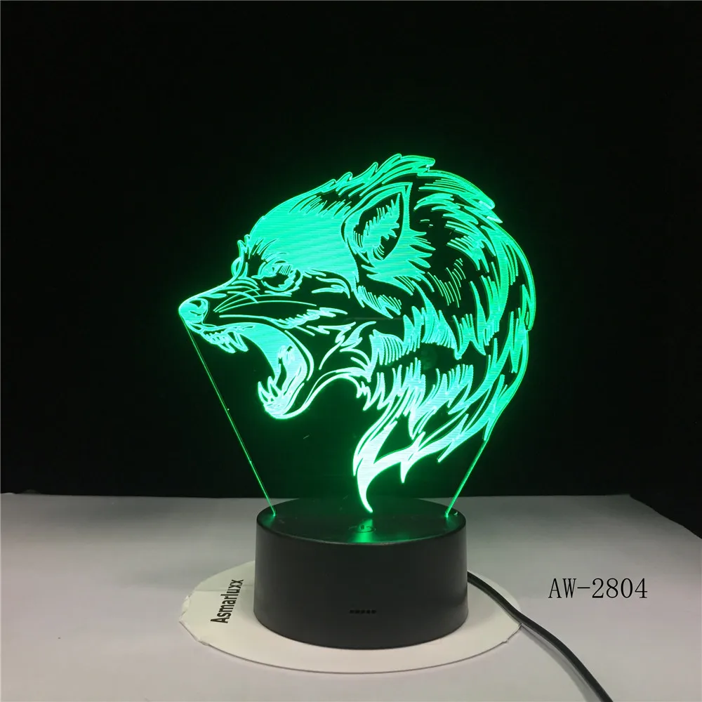 Голова волка 3D светодиодный светильник ночник USB светодиодная иллюзия атмосфера