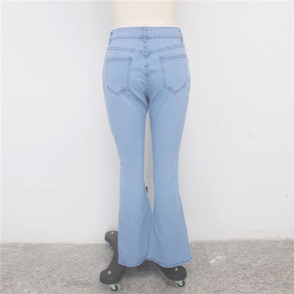 Осенние зимние джинсы, женские джинсовые штаны, женские обтягивающие штаны с высокой талией и дырками, одноцветные сексуальные расклешенные брюки HSF2092
