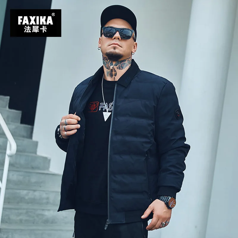FAXIKA Большие размеры Мужские толстяк хлеб подается удобрения увеличение зимняя куртка с отложным воротником пуховая куртка