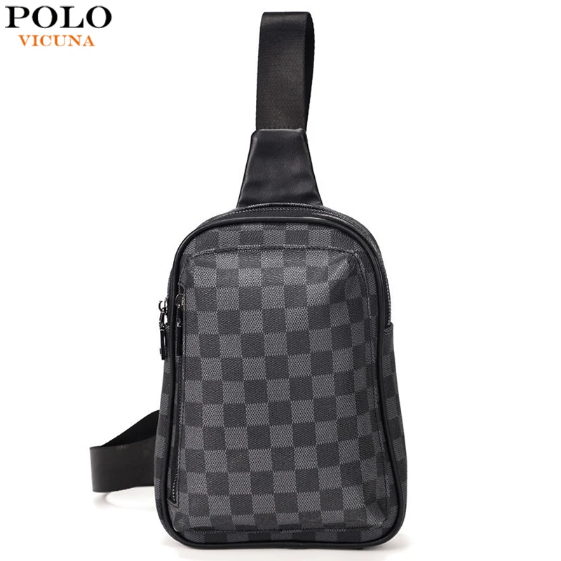 

VICUNA POLO Brand Plaid Leather Men's Chest Bag Casual Travel Sling Crossbody Shoulder Bag For Man bolso hombre Dropshipping