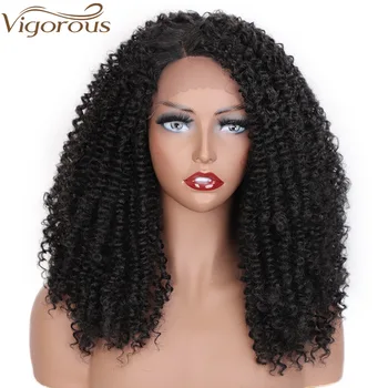 

Vigorous 16inch Short Hair Curly Wig Synthetic Lace Front Wig Natural Hairline African American Wigs for Black Women