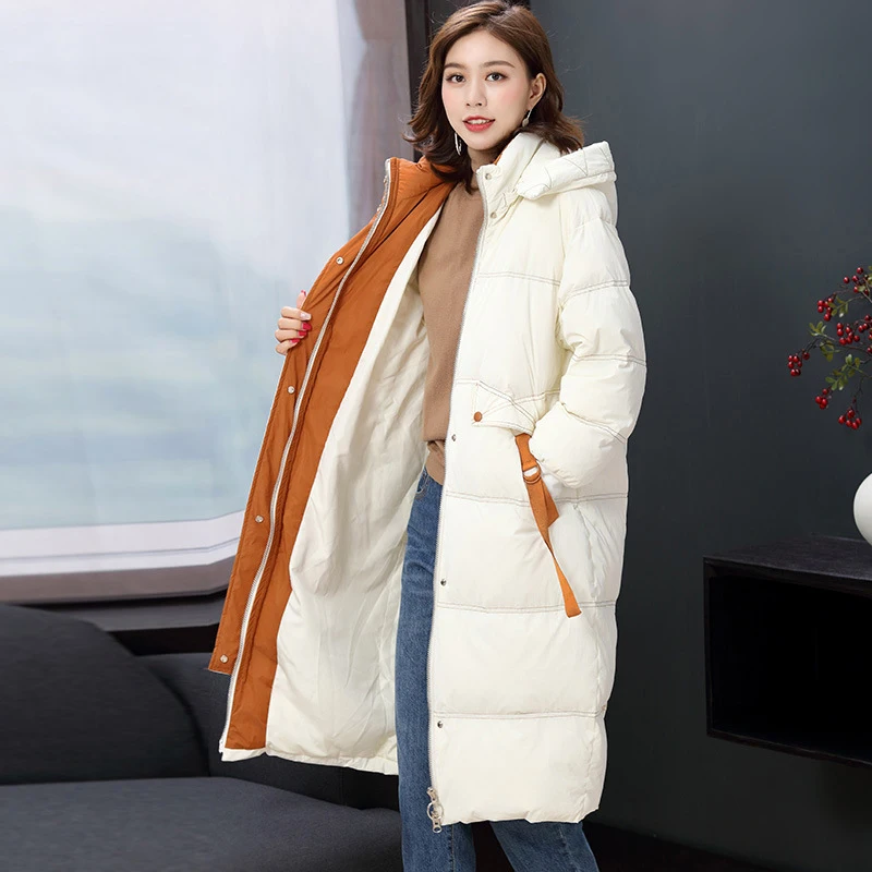 YNZZU зимние женские пуховики Длинные Стильные повседневные пуховики на утином пуху теплые женские свободные парки верхняя одежда с капюшоном A1261
